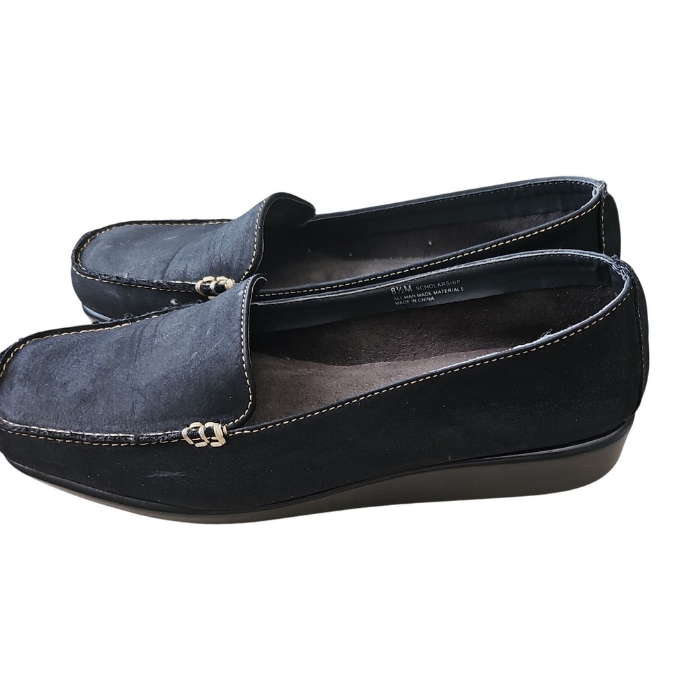 Aerosoles‎ Scholarship Black Faux Suede Wedge Loafers Womens 8.5M Moc Toe Shoes